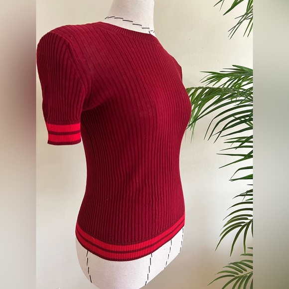 Rag & Bone Red Ribbed Knit Short Sleeve Top | Size S - Picture 2 of 4